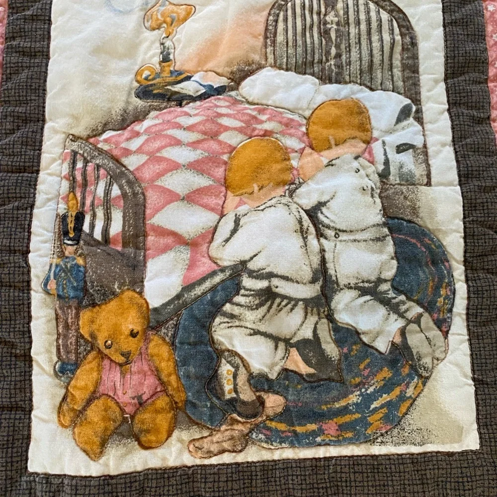 Vintage “Nighttime Prayer” Baby Crib Blanket Quilt Handmade Cottagecore Nursery